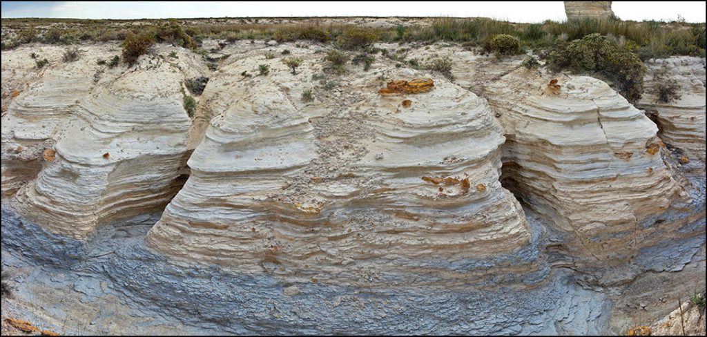 Layers of chalk exposed at Monument Rocks, Kansas.